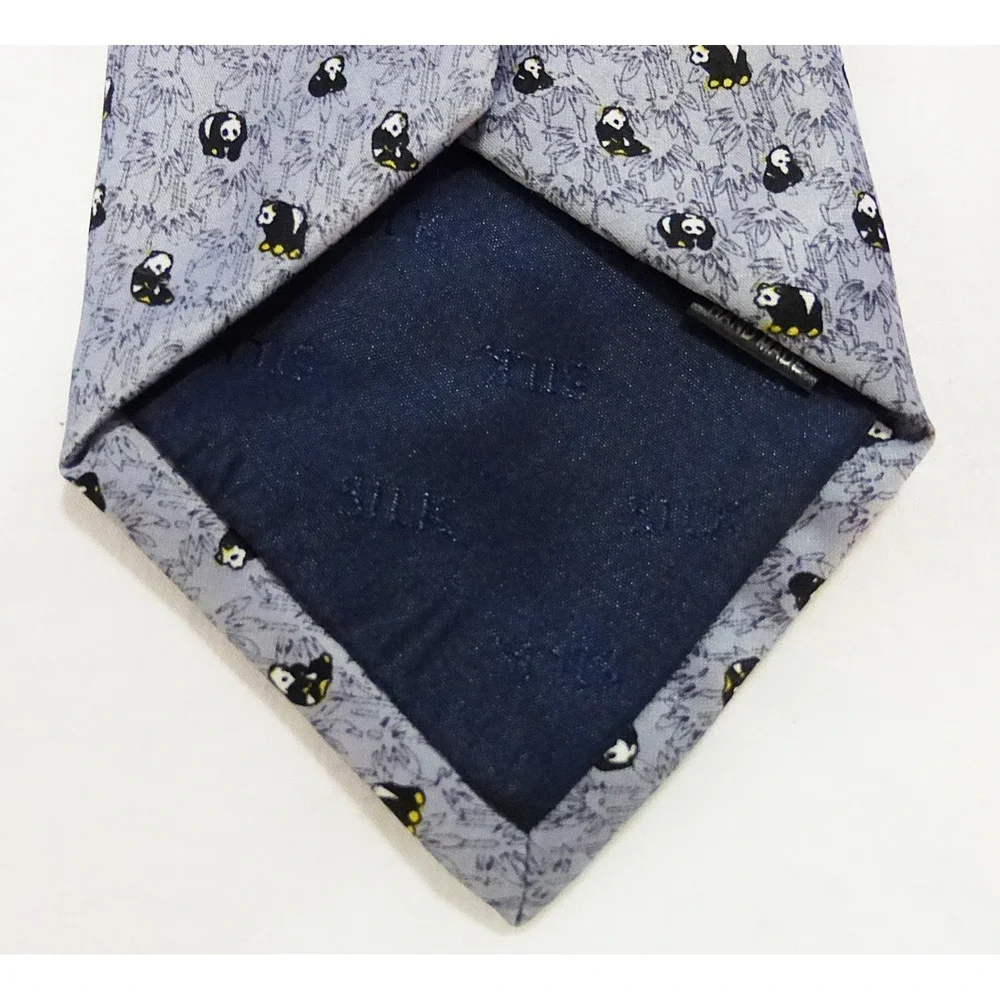 Kai men neck tie office tie hand made silk panda print Academia Career